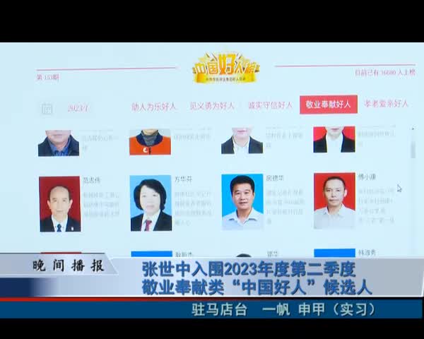 张世中入围2023年度第二季度敬业奉献类“中国好人”候选人