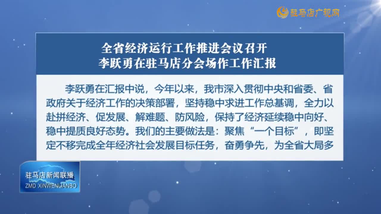 全省经济运行工作推进会议召开 李跃勇在驻马店分会场作工作汇报