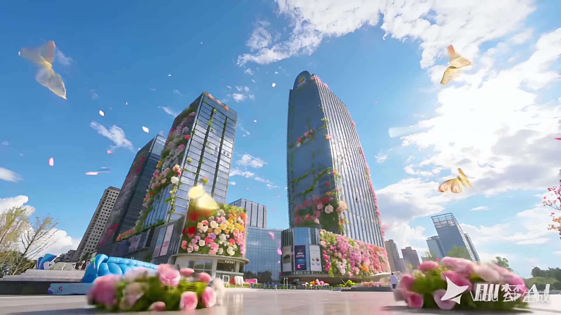 万物生花，春和景明，用AI带你打开春日的驻马店， 花开的时候就见面吧！#ai视频制作#万物生花#建筑开花